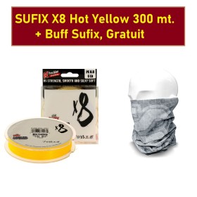 Fir Textil X8, Sufix, Hot Yellow (Galben), 300 metri + Cadou, Buff (0,10~0,33mm)